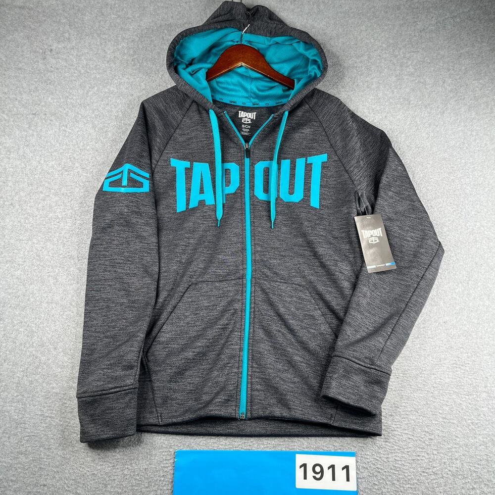 Tap Out Hoodie Sweatshirt Gray Heather Blue Full Zip Mens Small NEW NWT